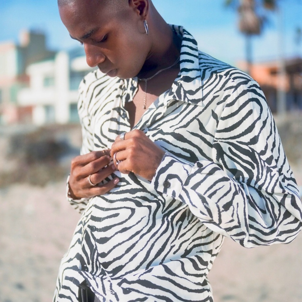 Mens Long Sleeve Zebra Print Shirt by Verse Fashion